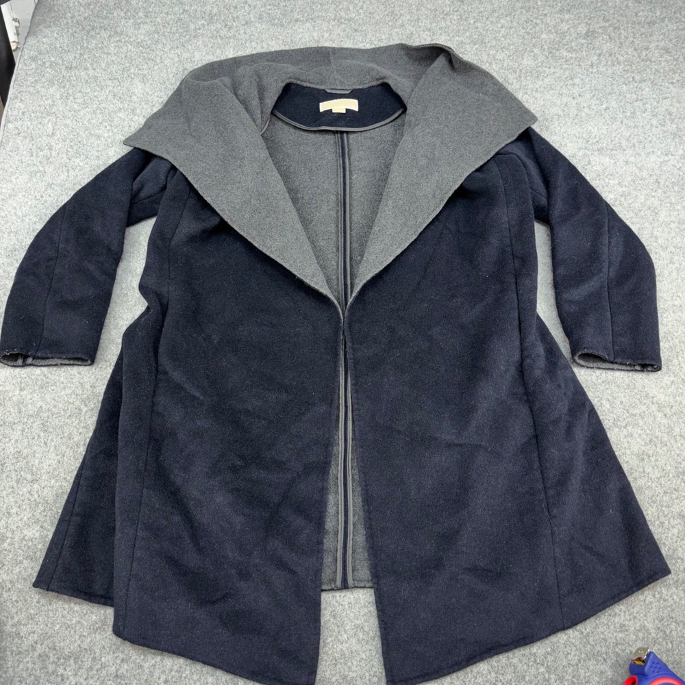 Michael Kors Wool Blend Open Front Coat Womens Large Navy Blue Grey Draped EUC